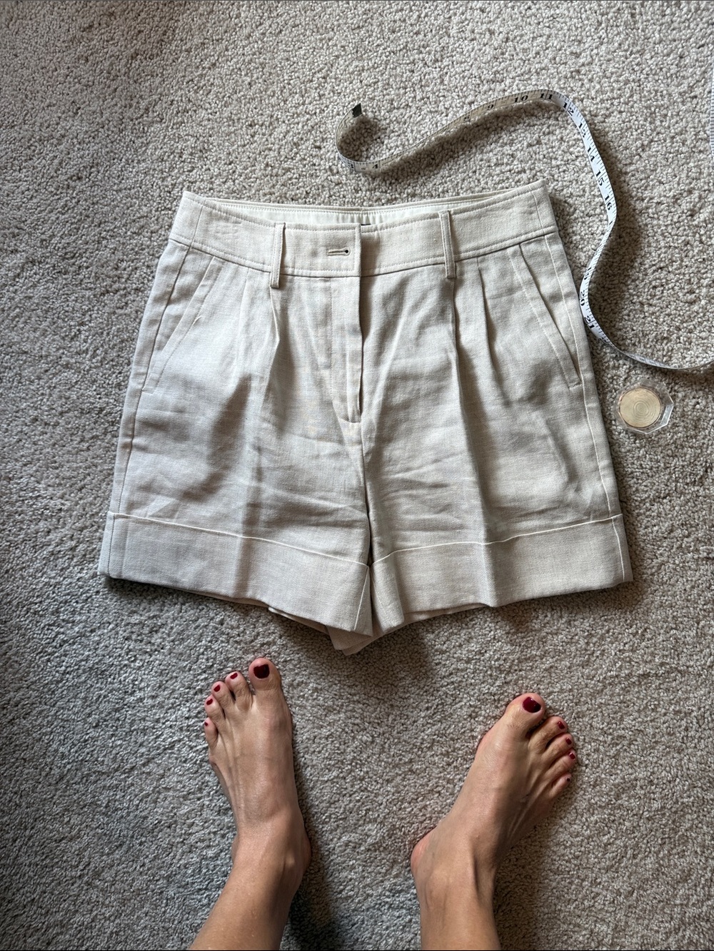 J. Crew Factory Cream Linen-Blend High-Rise Cuffed Shorts
